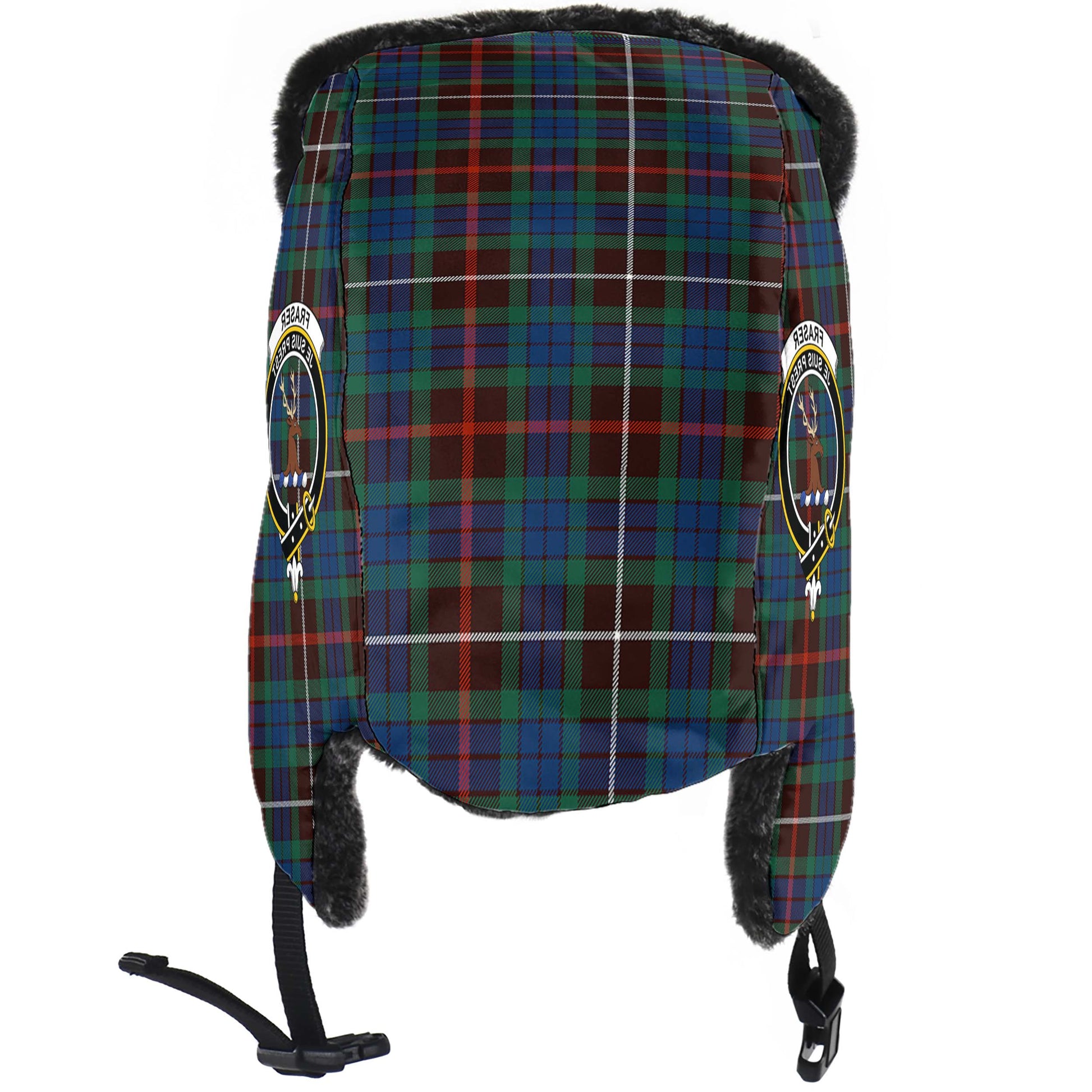 Fraser Hunting Ancient Tartan Winter Trapper Hat with Family Crest - Tartanvibesclothing