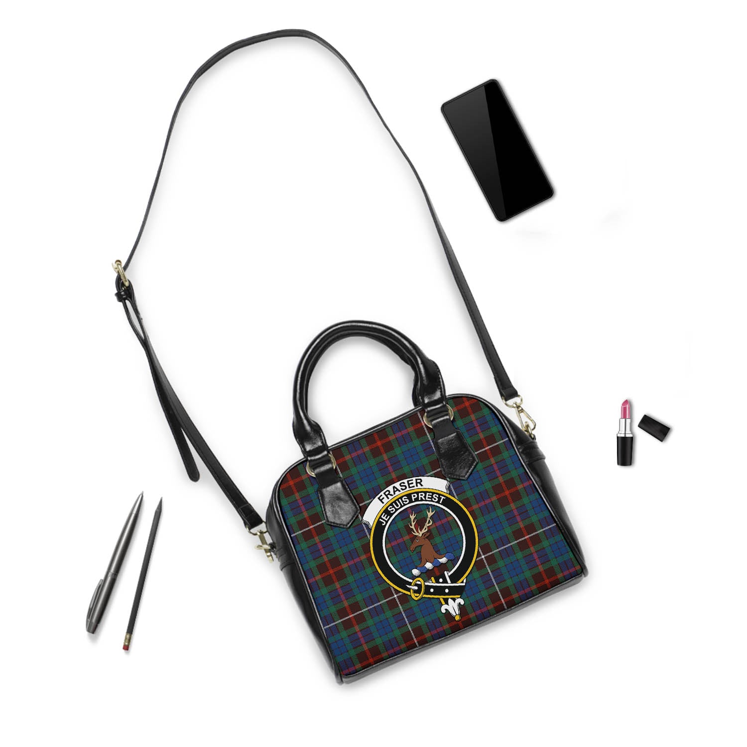 Fraser Hunting Ancient Tartan Shoulder Handbags with Family Crest - Tartanvibesclothing