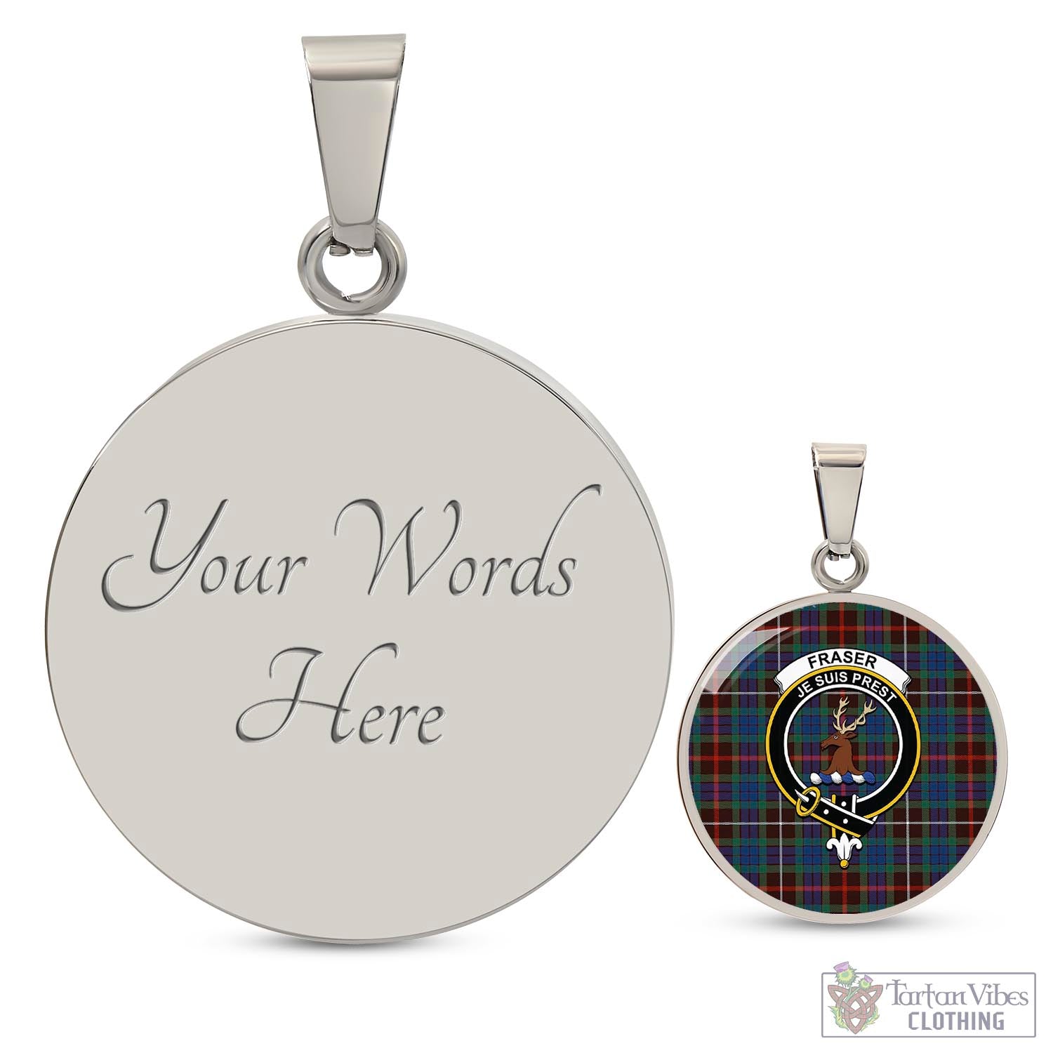 Tartan Vibes Clothing Fraser Hunting Ancient Tartan Circle Necklace with Family Crest