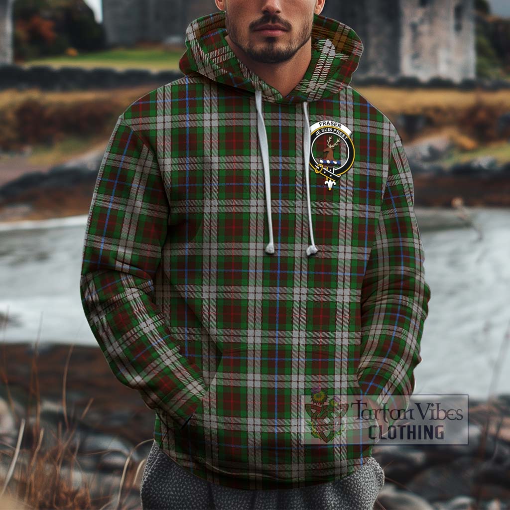 Tartan Vibes Clothing Fraser Hunting Dress Tartan Cotton Hoodie with Family Crest