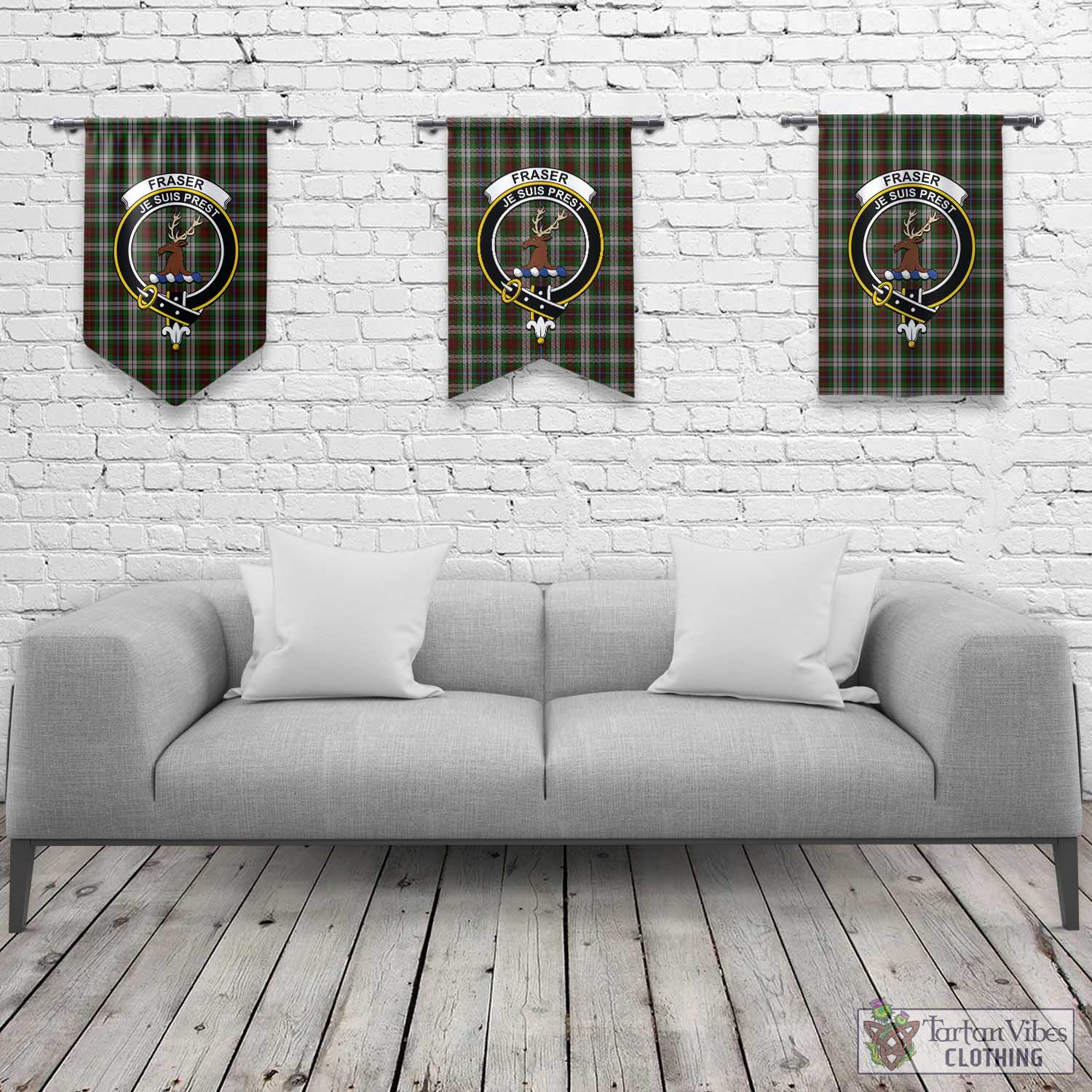 Tartan Vibes Clothing Fraser Hunting Dress Tartan Gonfalon, Tartan Banner with Family Crest