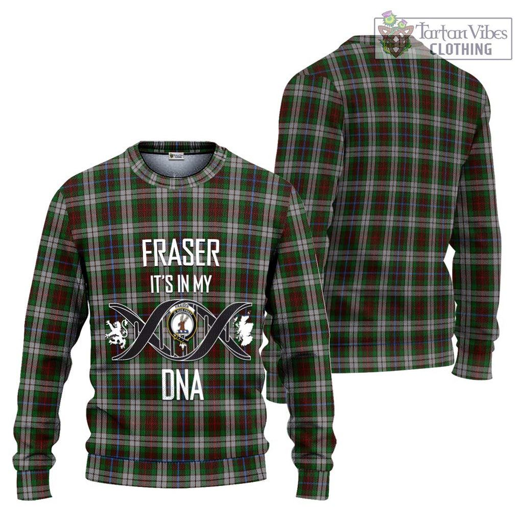 Fraser Hunting Dress Tartan Knitted Sweater with Family Crest DNA In Me Style Unisex - Tartanvibesclothing Shop