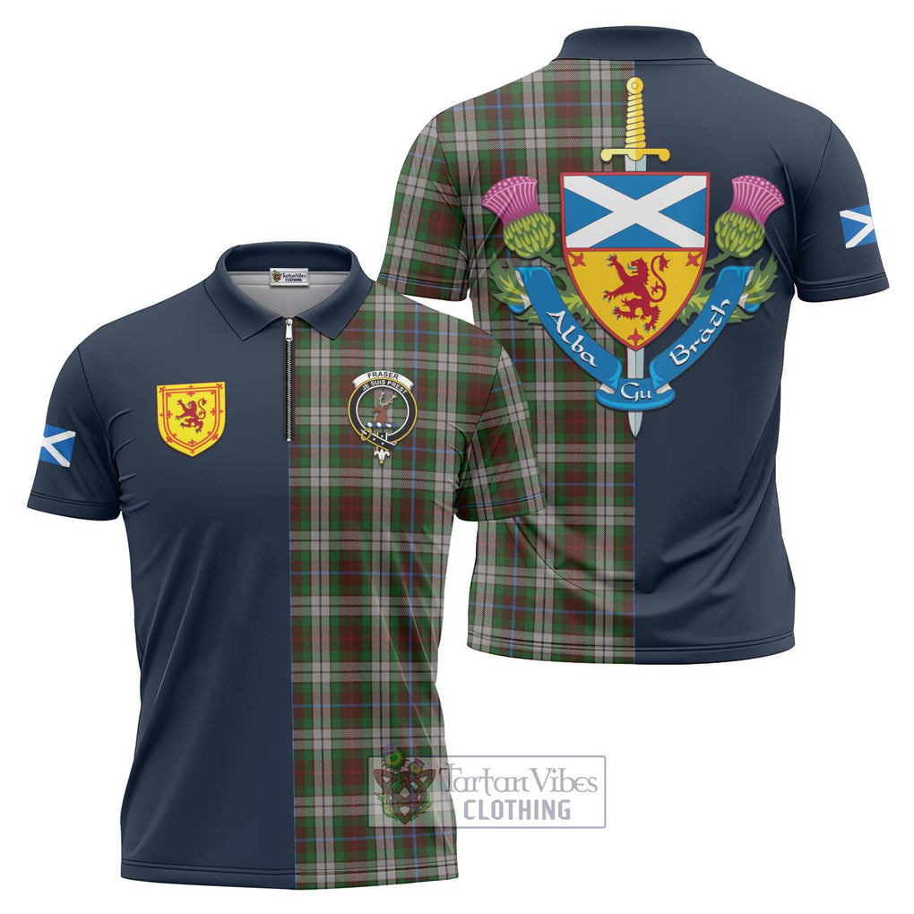 Tartan Vibes Clothing Fraser Hunting Dress Tartan Zipper Polo Shirt with Scottish Lion Royal Arm Half Style