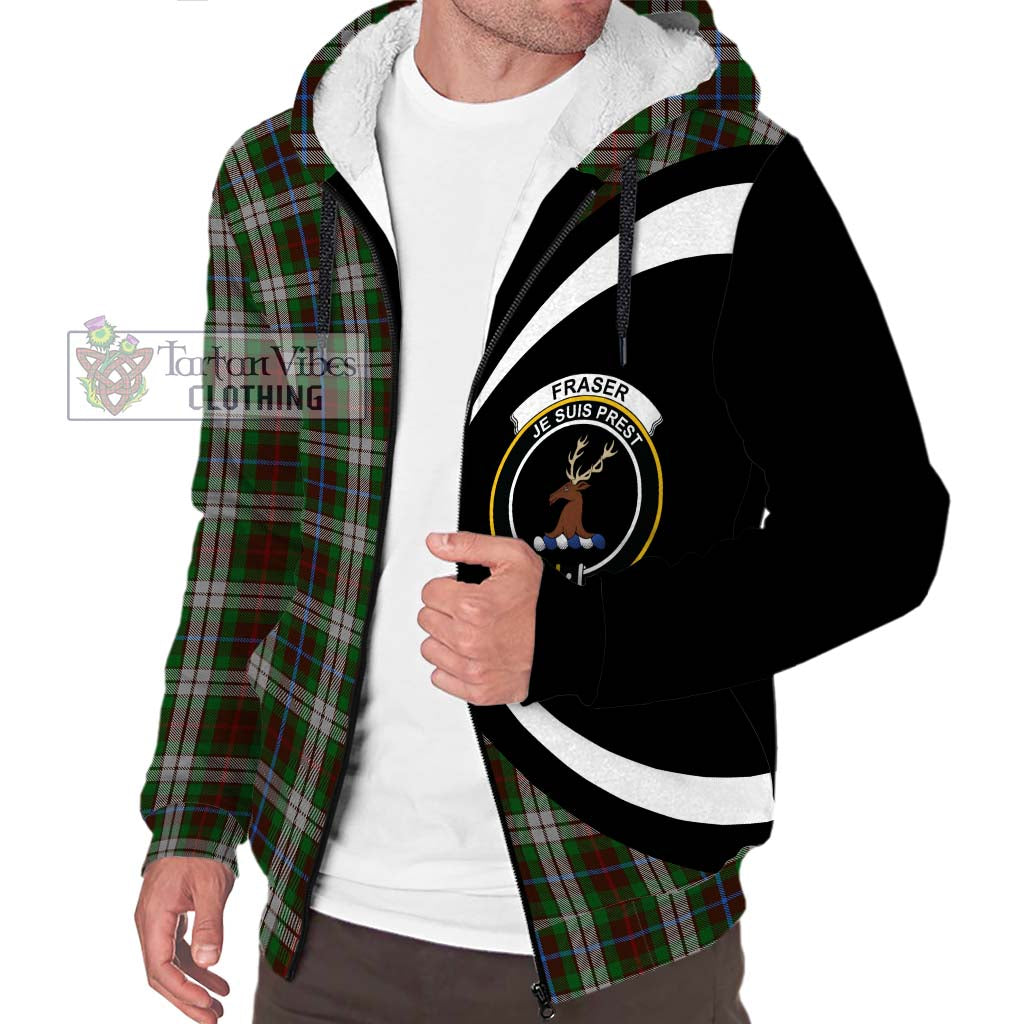 Fraser Hunting Dress Tartan Sherpa Hoodie with Family Crest Circle Style Unisex S - Tartan Vibes Clothing