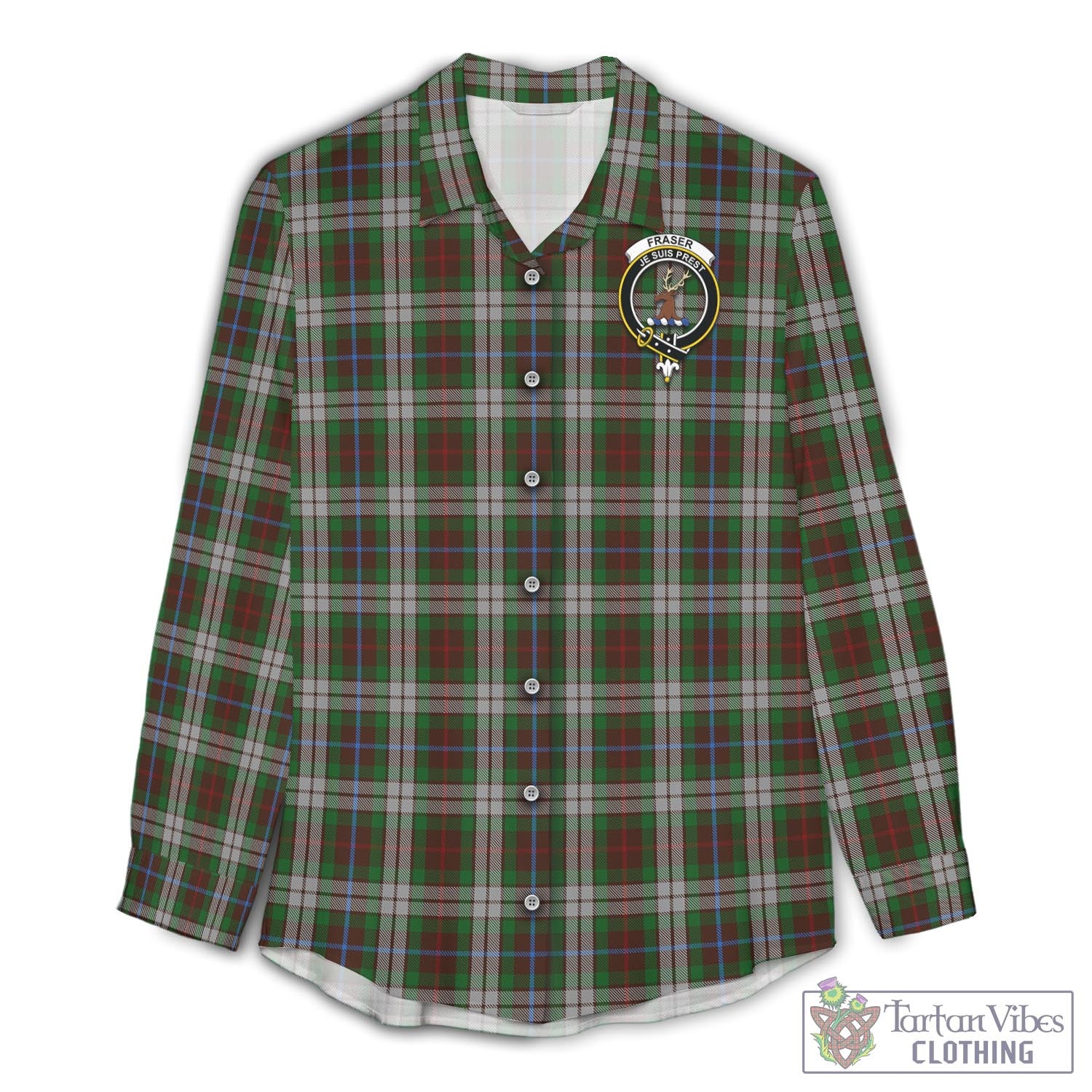 Tartan Vibes Clothing Fraser Hunting Dress Tartan Womens Casual Shirt with Family Crest