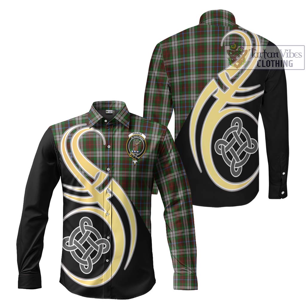 Fraser Hunting Dress Tartan Long Sleeve Button Shirt with Family Crest and Celtic Symbol Style Men's Shirt S - Tartan Vibes Clothing