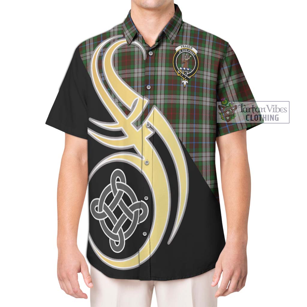 Fraser Hunting Dress Tartan Short Sleeve Button Shirt with Family Crest and Celtic Symbol Style Kid - Tartan Vibes Clothing