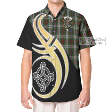 Fraser Hunting Dress Tartan Short Sleeve Button Shirt with Family Crest and Celtic Symbol Style