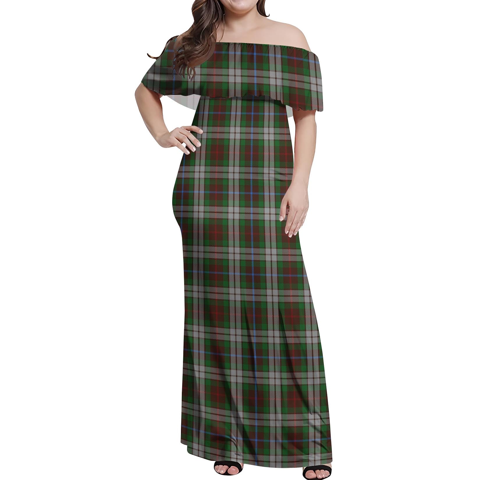 Fraser Hunting Dress Tartan Off Shoulder Long Dress Women's Dress - Tartanvibesclothing