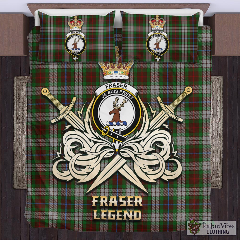 Tartan Vibes Clothing Fraser Hunting Dress Tartan Bedding Set with Clan Crest and the Golden Sword of Courageous Legacy