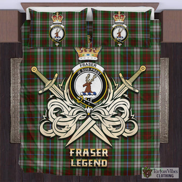 Fraser Hunting Dress Tartan Bedding Set with Clan Crest and the Golden Sword of Courageous Legacy