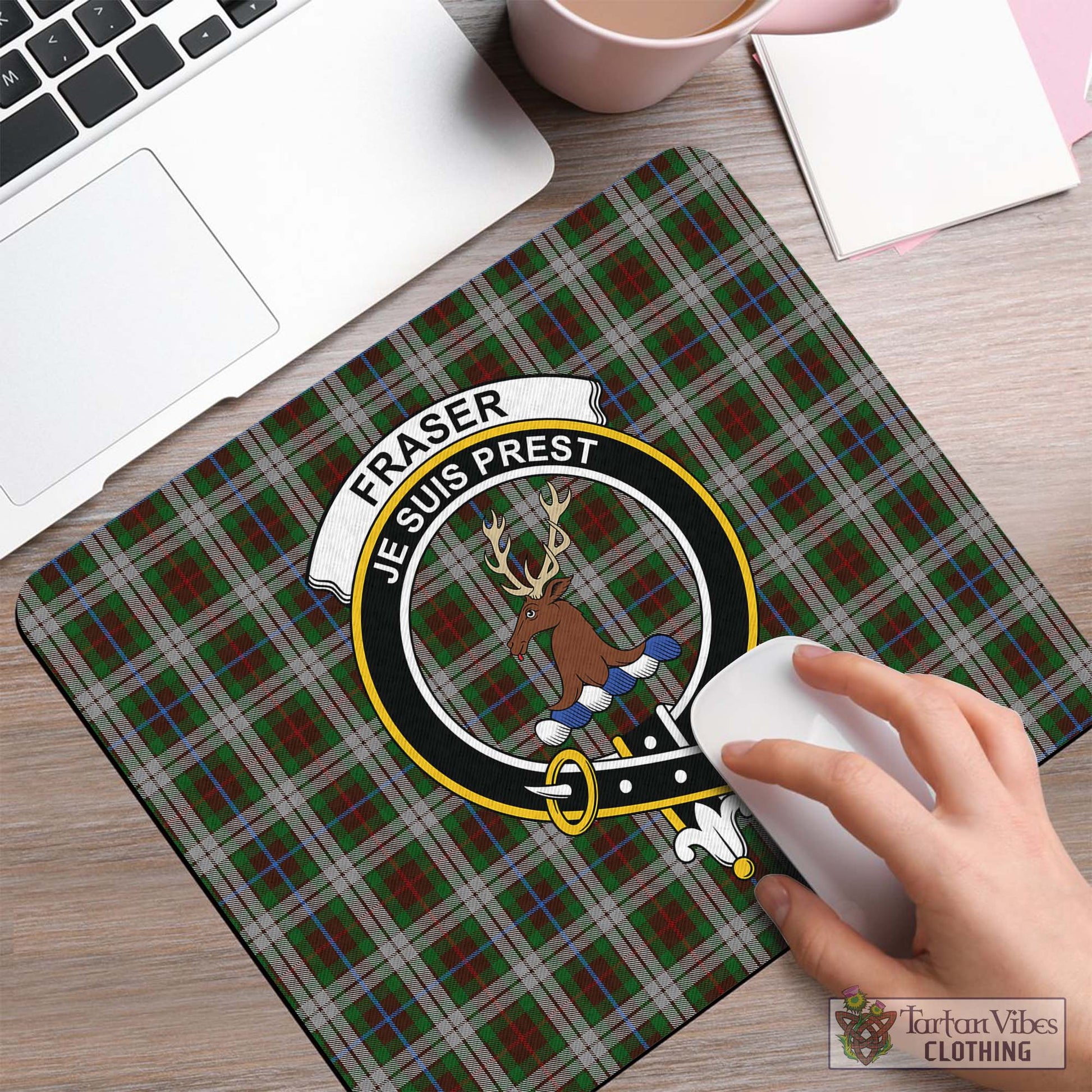 Tartan Vibes Clothing Fraser Hunting Dress Tartan Mouse Pad with Family Crest