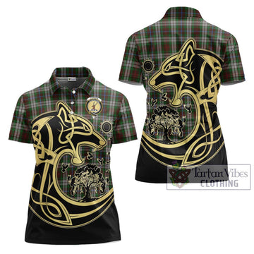 Fraser Hunting Dress Tartan Women's Polo Shirt with Family Crest Celtic Wolf Style