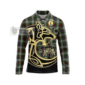 Fraser Hunting Dress Tartan Long Sleeve Polo Shirt with Family Crest Celtic Wolf Style