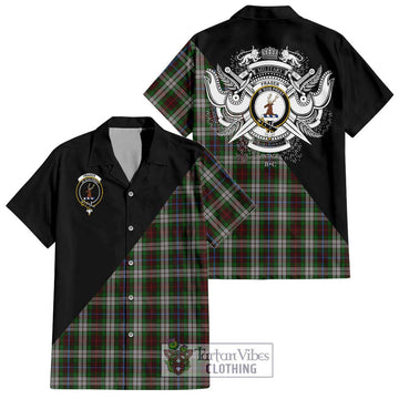 Fraser Hunting Dress Tartan Short Sleeve Button Shirt with Family Crest and Military Logo Style