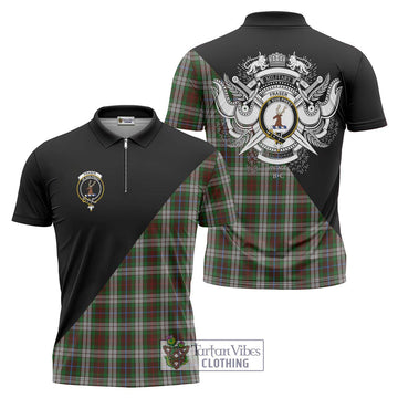 Fraser Hunting Dress Tartan Zipper Polo Shirt with Family Crest and Military Logo Style