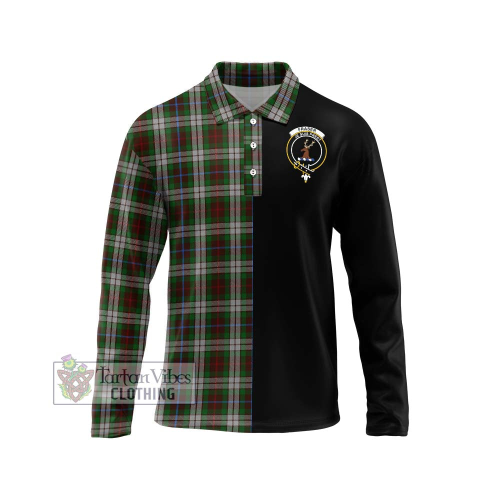 Fraser Hunting Dress Tartan Long Sleeve Polo Shirt with Family Crest and Half Of Me Style Unisex - Tartanvibesclothing Shop