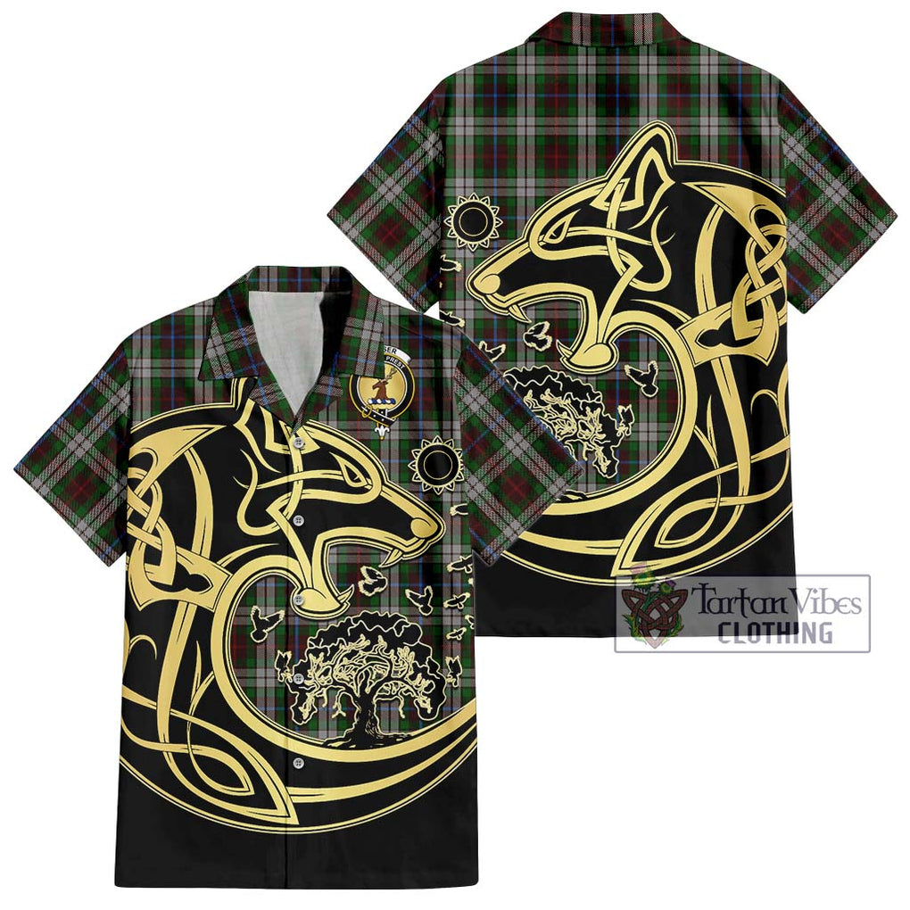 Fraser Hunting Dress Tartan Short Sleeve Button Shirt with Family Crest Celtic Wolf Style Kid - Tartan Vibes Clothing