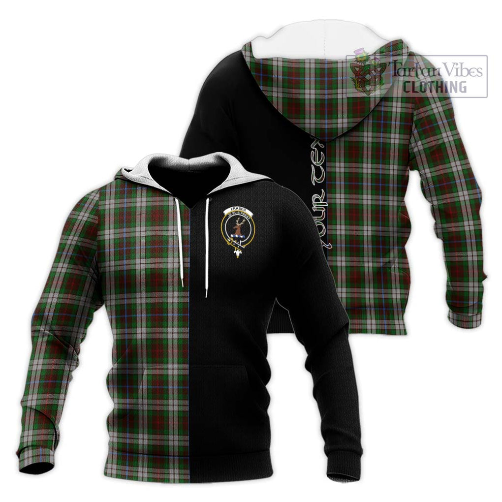 Fraser Hunting Dress Tartan Knitted Hoodie with Family Crest and Half Of Me Style Unisex Knitted Pullover Hoodie - Tartanvibesclothing Shop