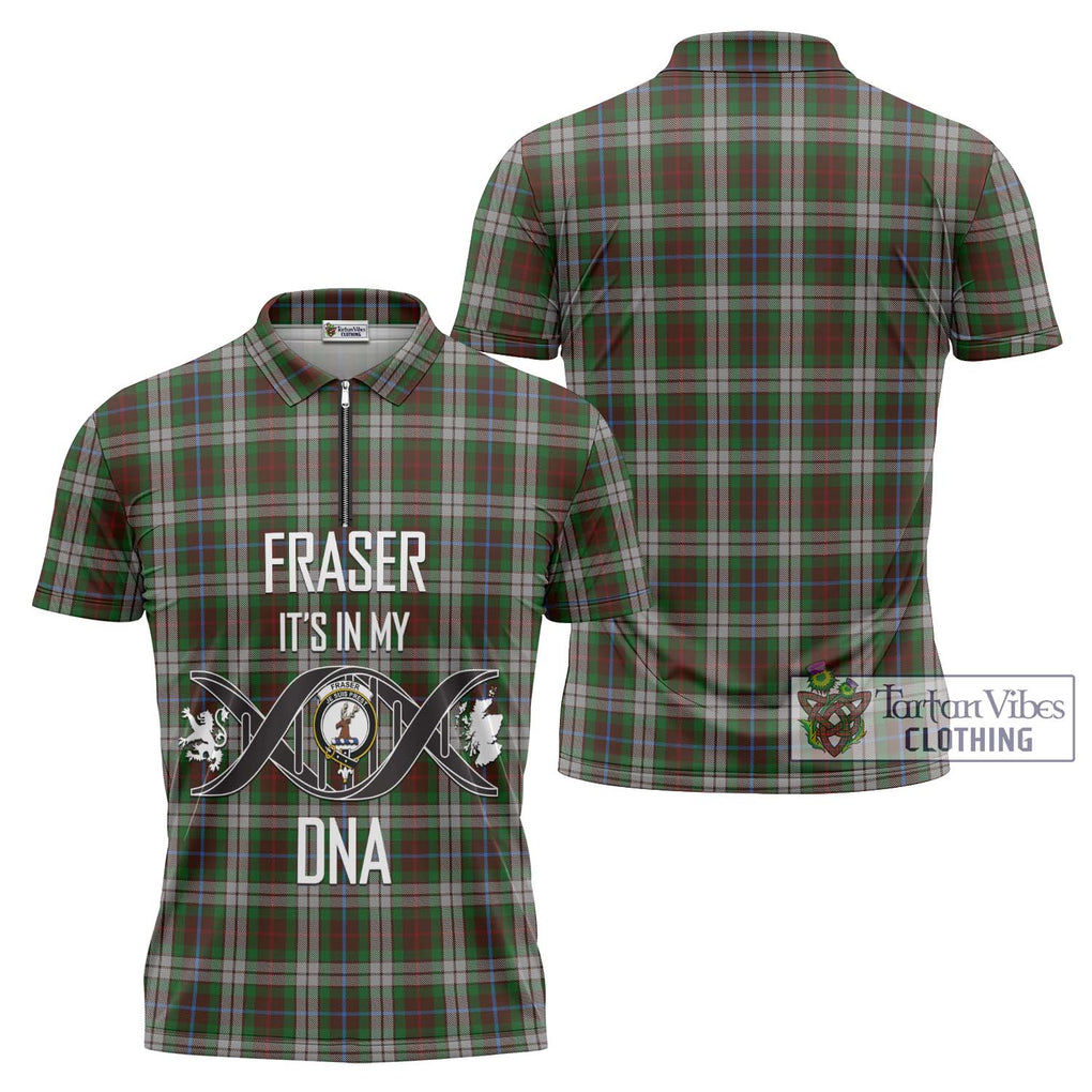 Fraser Hunting Dress Tartan Zipper Polo Shirt with Family Crest DNA In Me Style Unisex - Tartanvibesclothing Shop