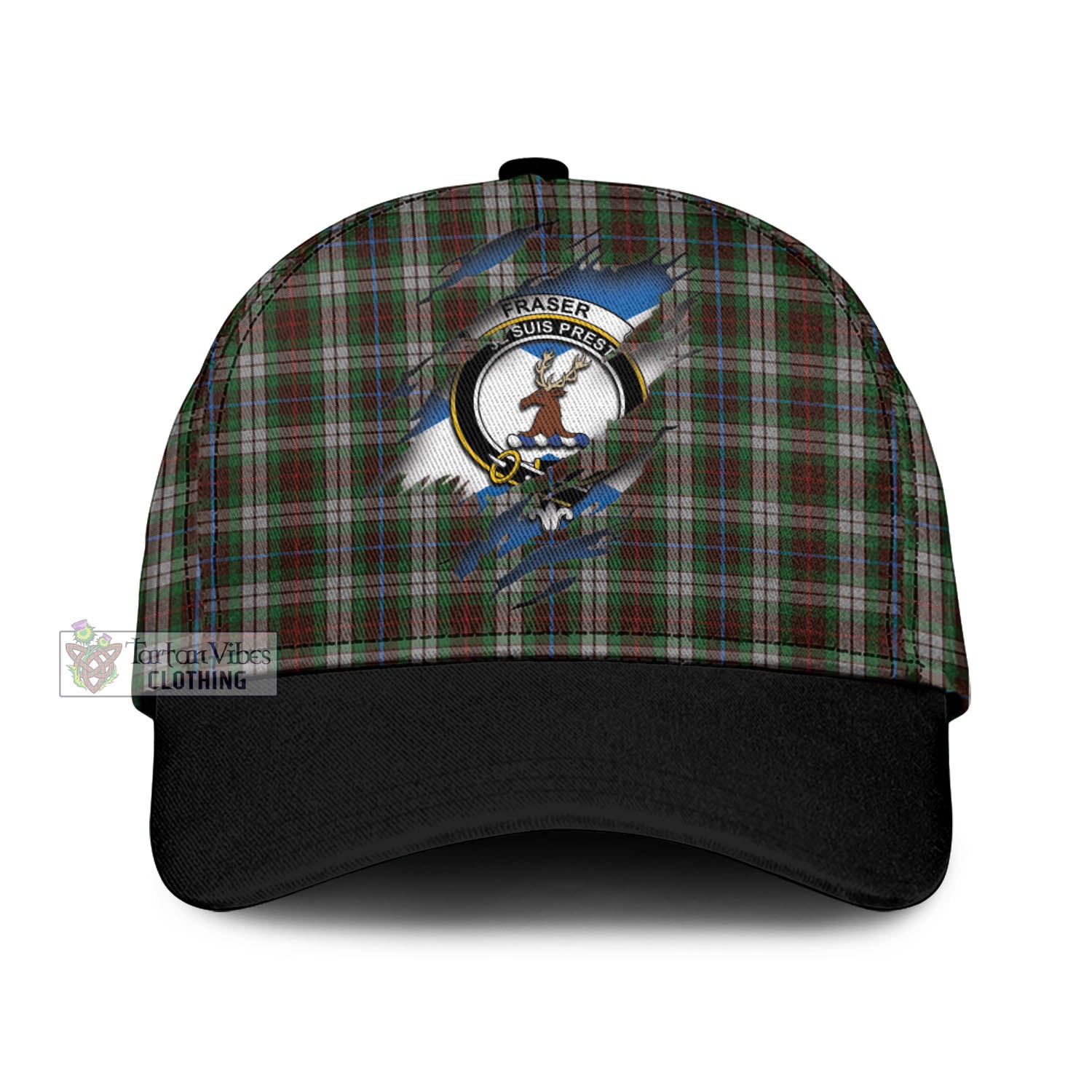 Tartan Vibes Clothing Fraser Hunting Dress Tartan Classic Cap with Family Crest In Me Style