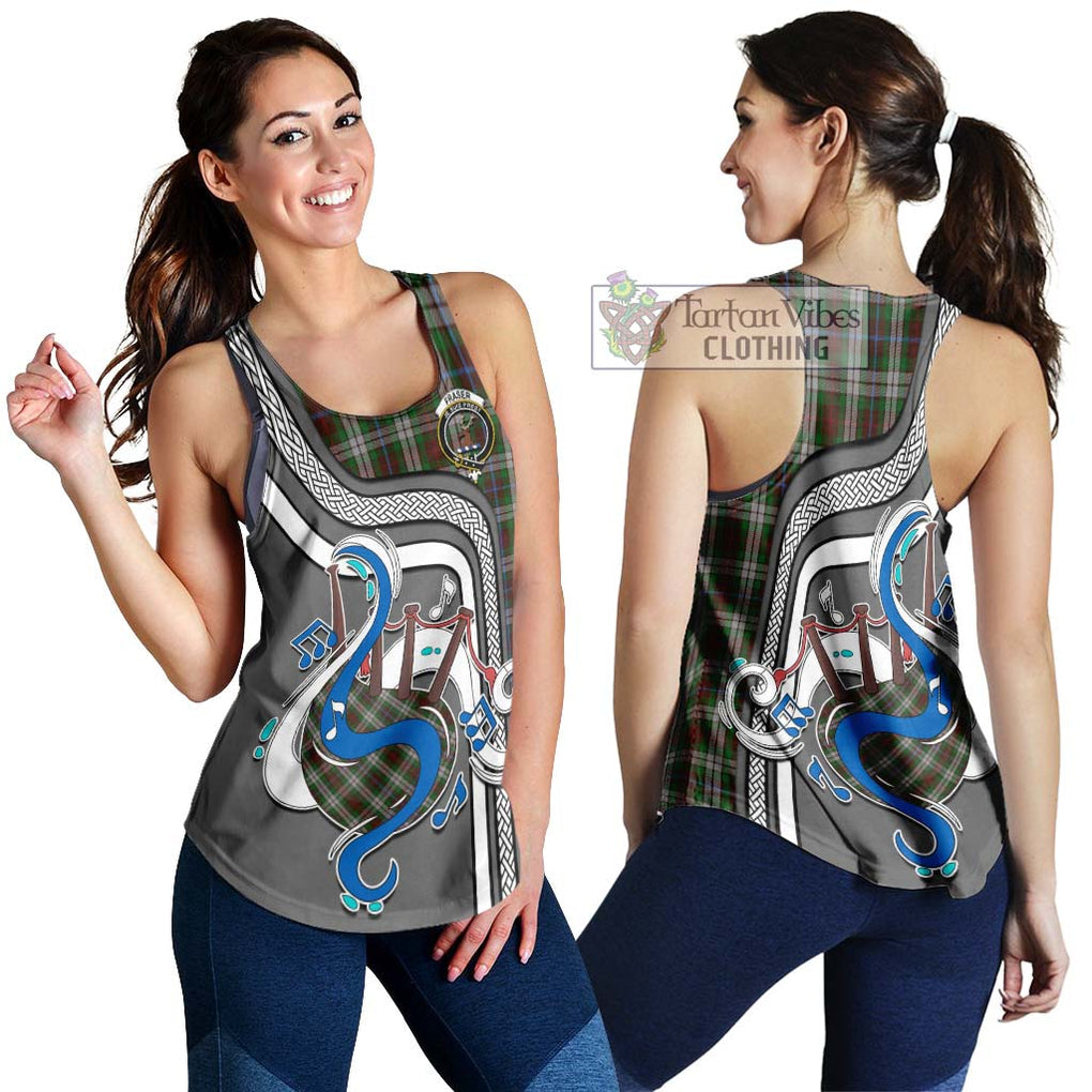 Fraser Hunting Dress Tartan Women's Racerback Tanks with Epic Bagpipe Style 4XL - Tartanvibesclothing Shop