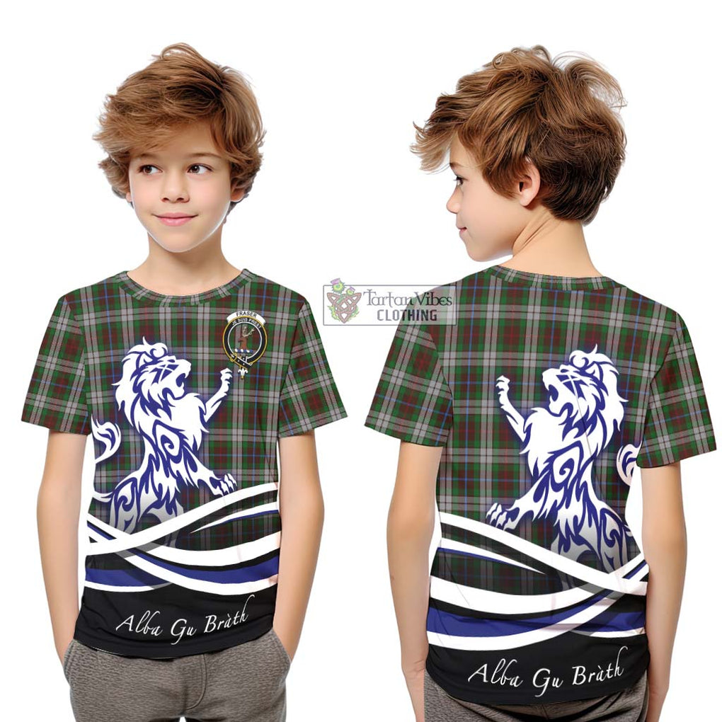 Fraser Hunting Dress Tartan Kid T-Shirt with Alba Gu Brath Regal Lion Emblem Youth XL Size14 - Tartanvibesclothing Shop