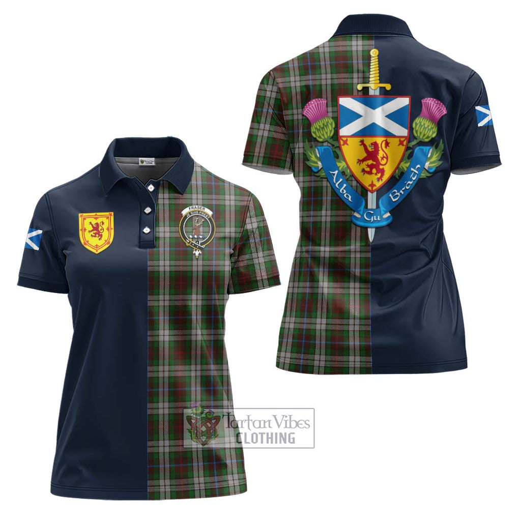 Tartan Vibes Clothing Fraser Hunting Dress Tartan Women's Polo Shirt with Scottish Lion Royal Arm Half Style