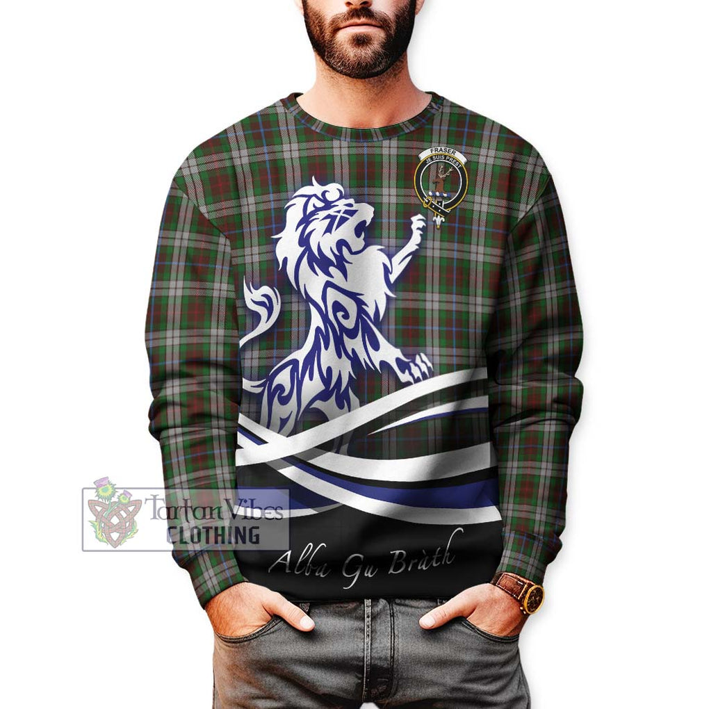 Fraser Hunting Dress Tartan Sweatshirt with Alba Gu Brath Regal Lion Emblem Unisex - Tartanvibesclothing Shop