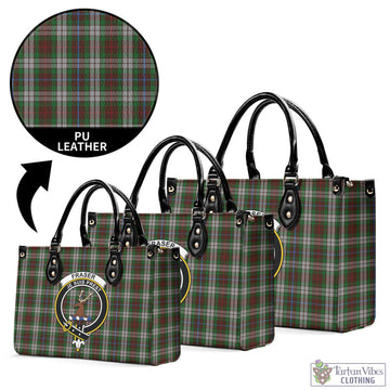 Fraser Hunting Dress Tartan Luxury Leather Handbags with Family Crest