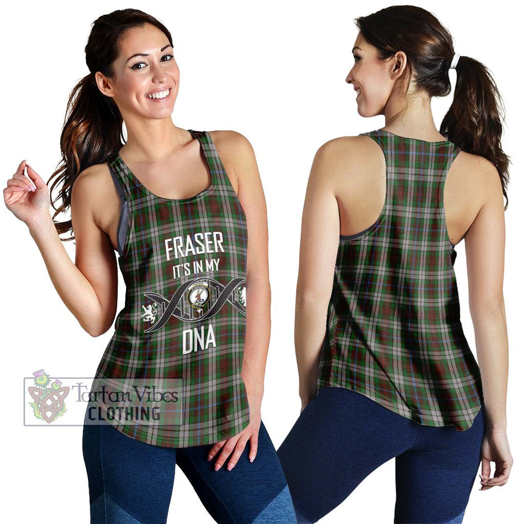 Fraser Hunting Dress Tartan Women's Racerback Tanks with Family Crest DNA In Me Style 4XL - Tartanvibesclothing Shop