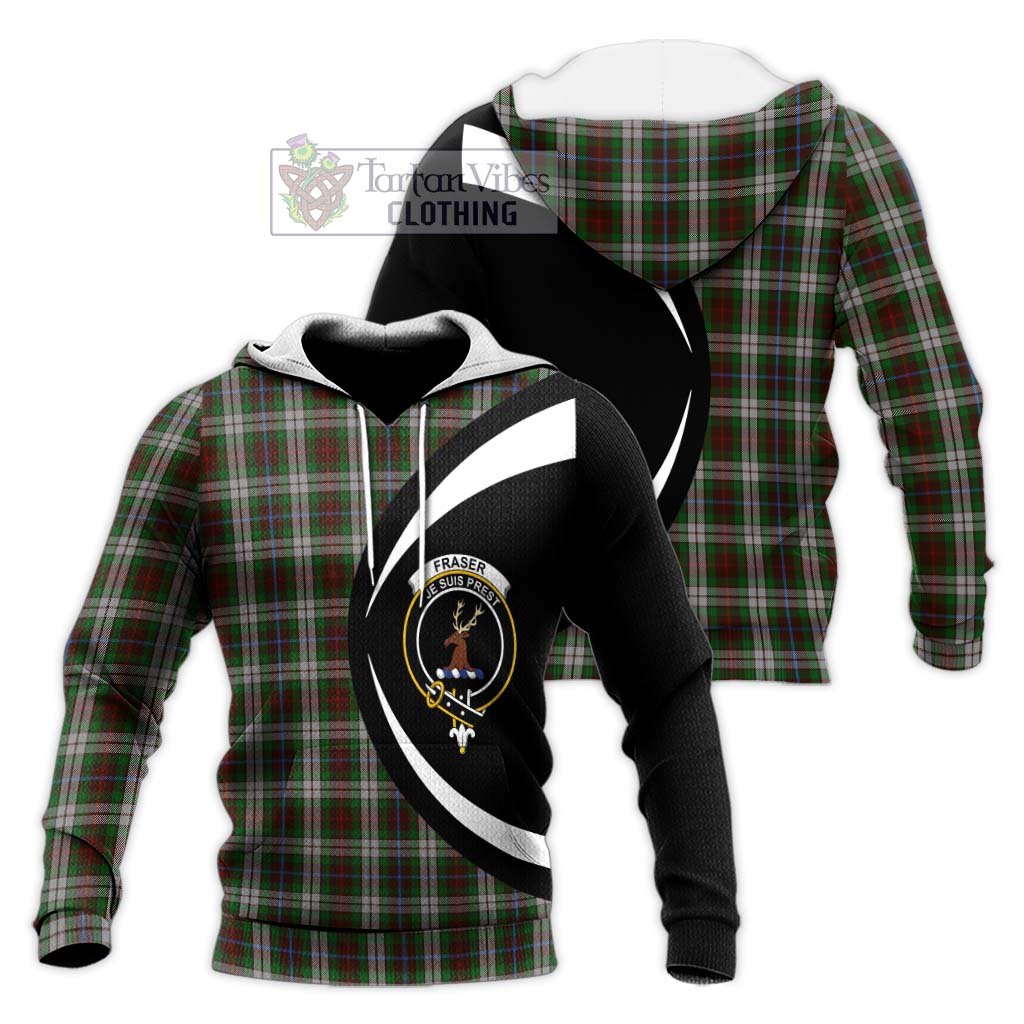 Tartan Vibes Clothing Fraser Hunting Dress Tartan Knitted Hoodie with Family Crest Circle Style