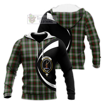 Fraser Hunting Dress Tartan Knitted Hoodie with Family Crest Circle Style