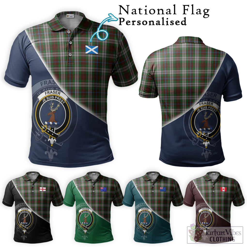 Fraser Hunting Dress Tartan Polo Shirt with Personalised National Flag and Family Crest Half Style Maroon - Tartanvibesclothing Shop