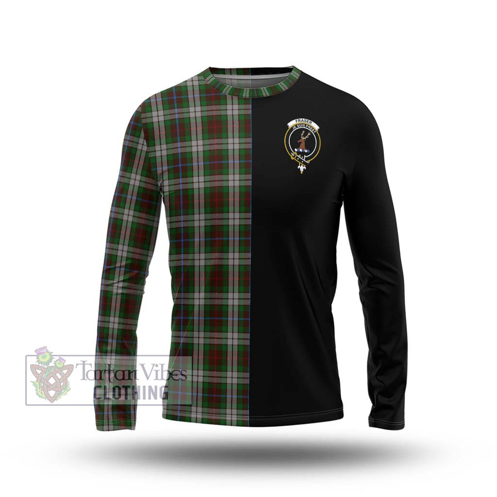 Fraser Hunting Dress Tartan Long Sleeve T-Shirt with Family Crest and Half Of Me Style Unisex - Tartanvibesclothing Shop