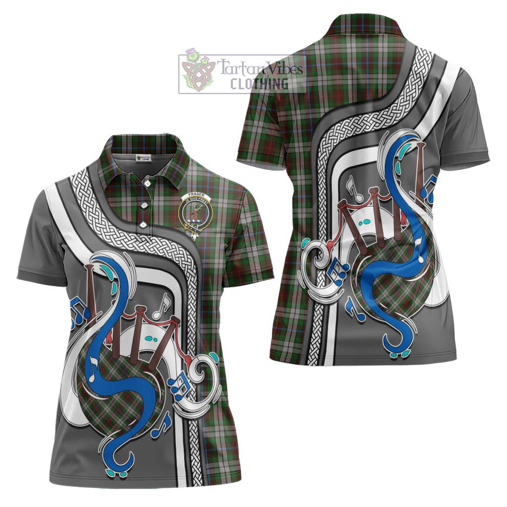 Fraser Hunting Dress Tartan Women's Polo Shirt with Epic Bagpipe Style Women - Tartanvibesclothing Shop