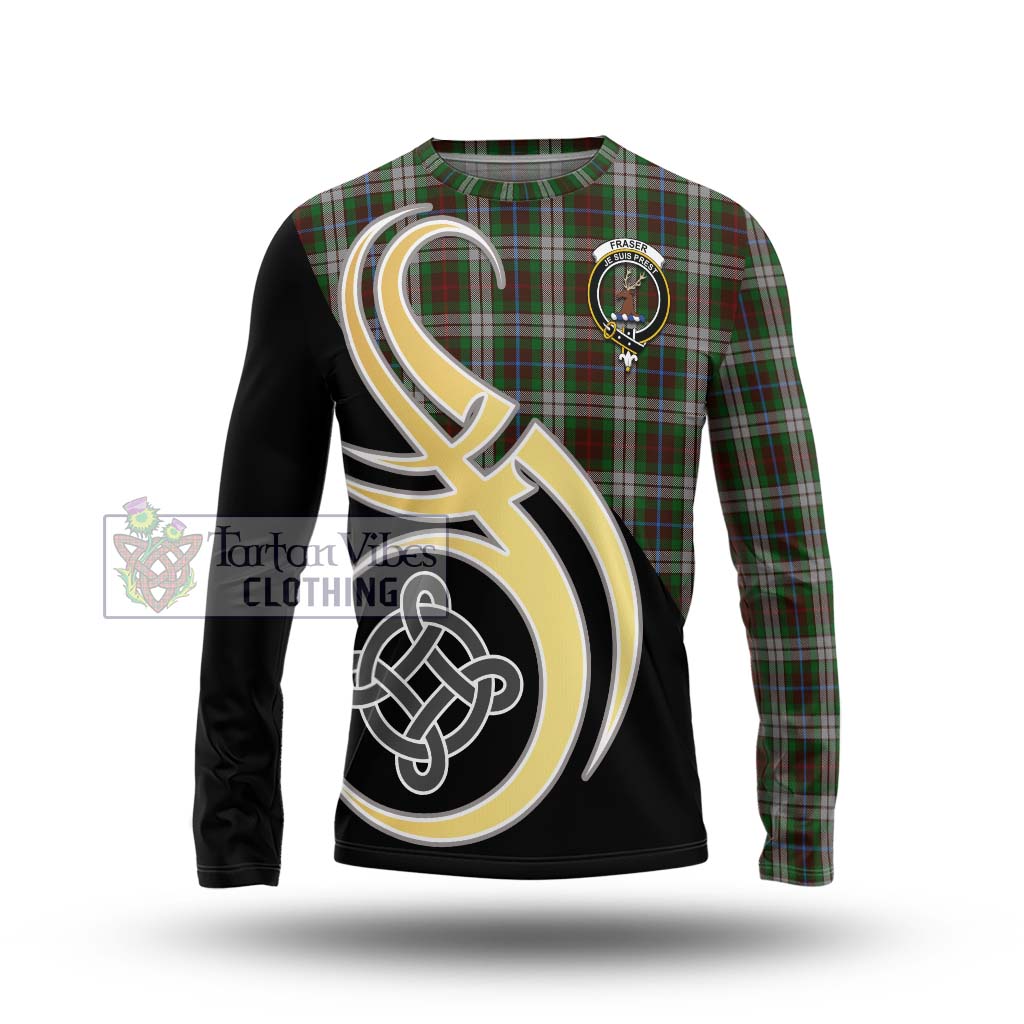 Fraser Hunting Dress Tartan Long Sleeve T-Shirt with Family Crest and Celtic Symbol Style Unisex - Tartan Vibes Clothing