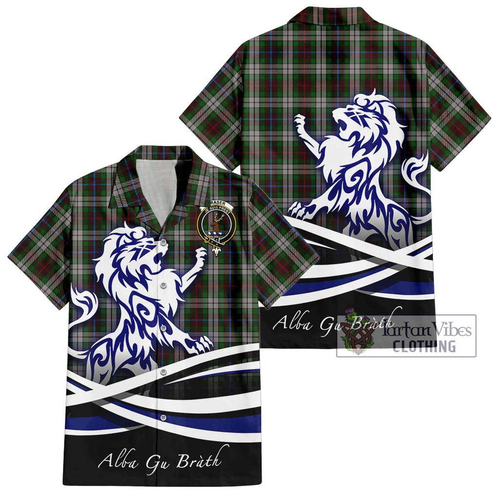 Fraser Hunting Dress Tartan Short Sleeve Button Shirt with Alba Gu Brath Regal Lion Emblem Kid - Tartanvibesclothing Shop