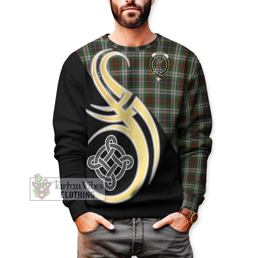 Fraser Hunting Dress Tartan Sweatshirt with Family Crest and Celtic Symbol Style Unisex - Tartan Vibes Clothing