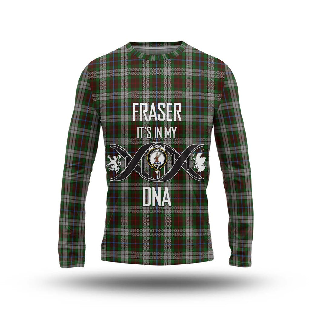 Fraser Hunting Dress Tartan Long Sleeve T-Shirt with Family Crest DNA In Me Style Unisex - Tartanvibesclothing Shop