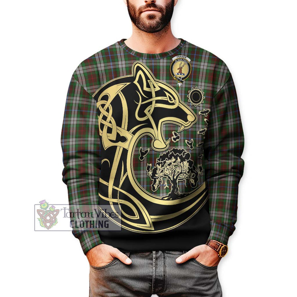 Fraser Hunting Dress Tartan Sweatshirt with Family Crest Celtic Wolf Style Unisex - Tartan Vibes Clothing