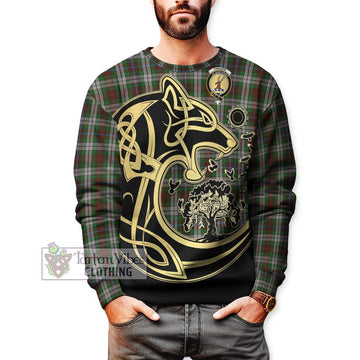 Fraser Hunting Dress Tartan Sweatshirt with Family Crest Celtic Wolf Style