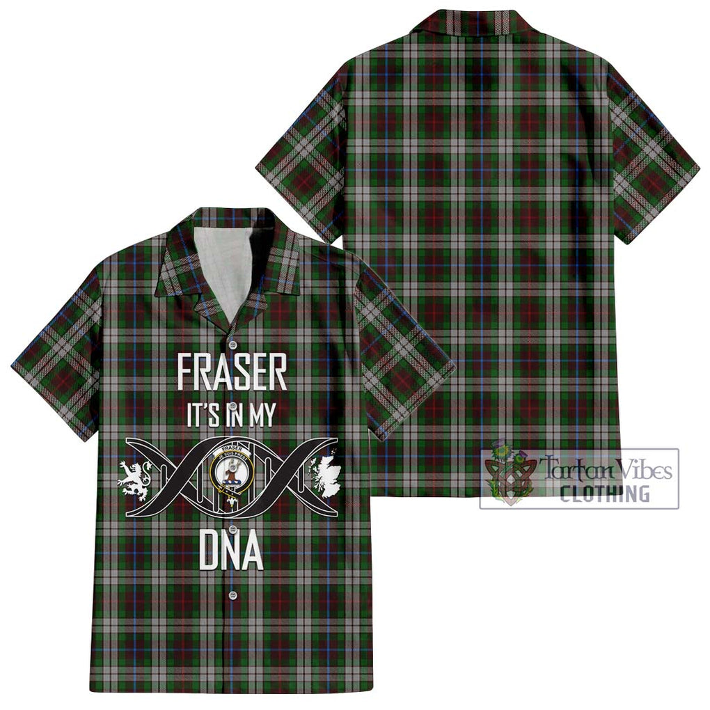 Fraser Hunting Dress Tartan Short Sleeve Button Shirt with Family Crest DNA In Me Style Kid - Tartanvibesclothing Shop