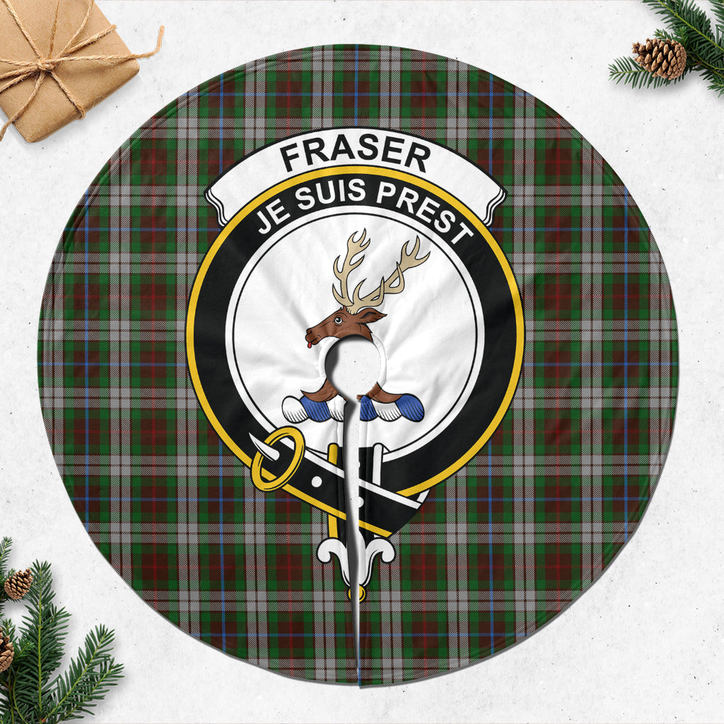 Fraser Hunting Dress Tartan Christmas Tree Skirt with Family Crest - Tartanvibesclothing