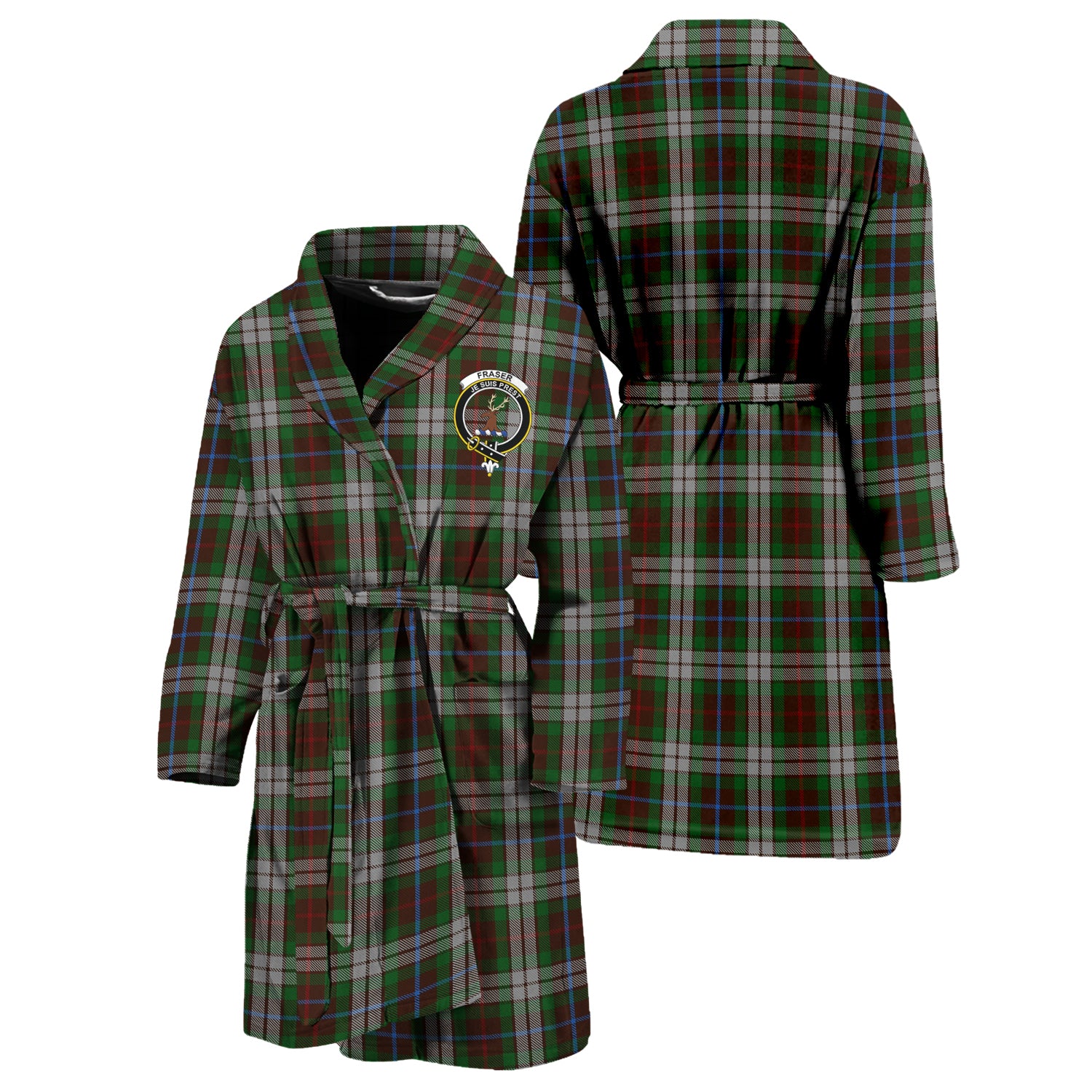 Fraser Hunting Dress Tartan Bathrobe with Family Crest Unisex S - Tartan Vibes Clothing