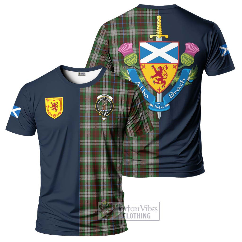 Tartan Vibes Clothing Fraser Hunting Dress Tartan T-Shirt Alba with Scottish Lion Royal Arm Half Style