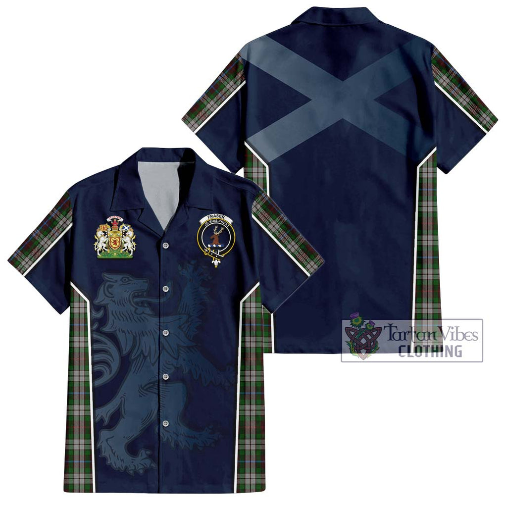 Fraser Hunting Dress Tartan Short Sleeve Button Shirt with Family Crest and Lion Rampant Vibes Sport Style Kid - Tartan Vibes Clothing