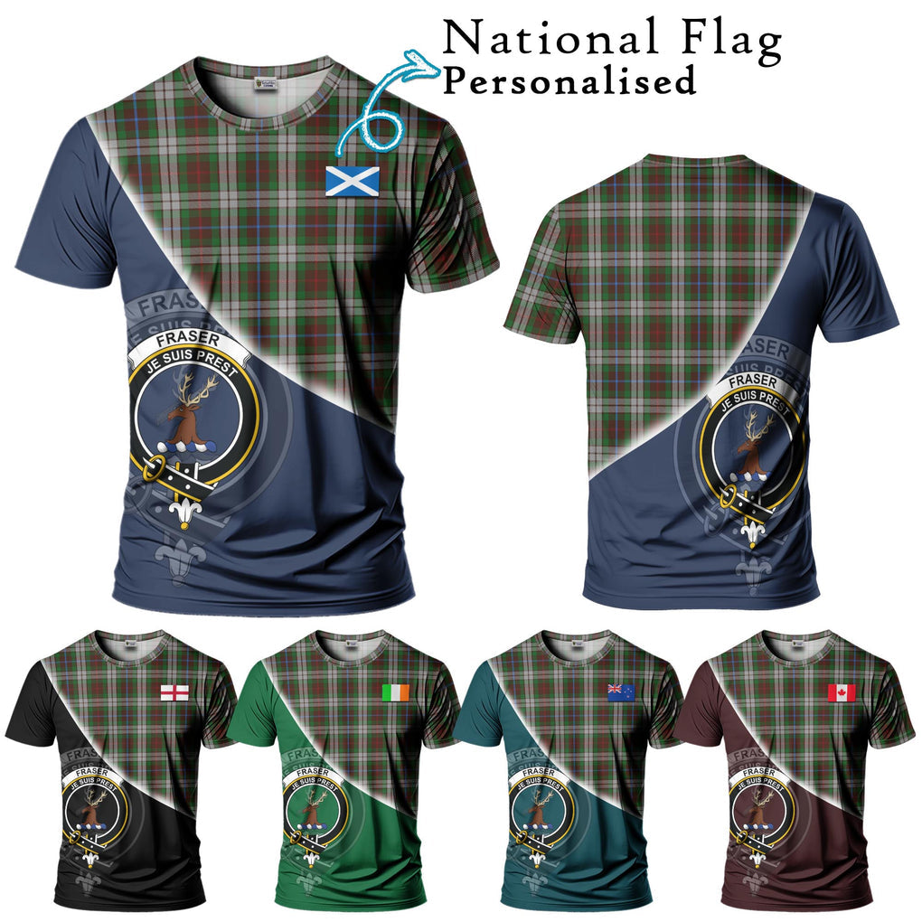 Fraser Hunting Dress Tartan T-Shirt with Personalised National Flag and Family Crest Half Style Kid's Shirt - Tartanvibesclothing Shop