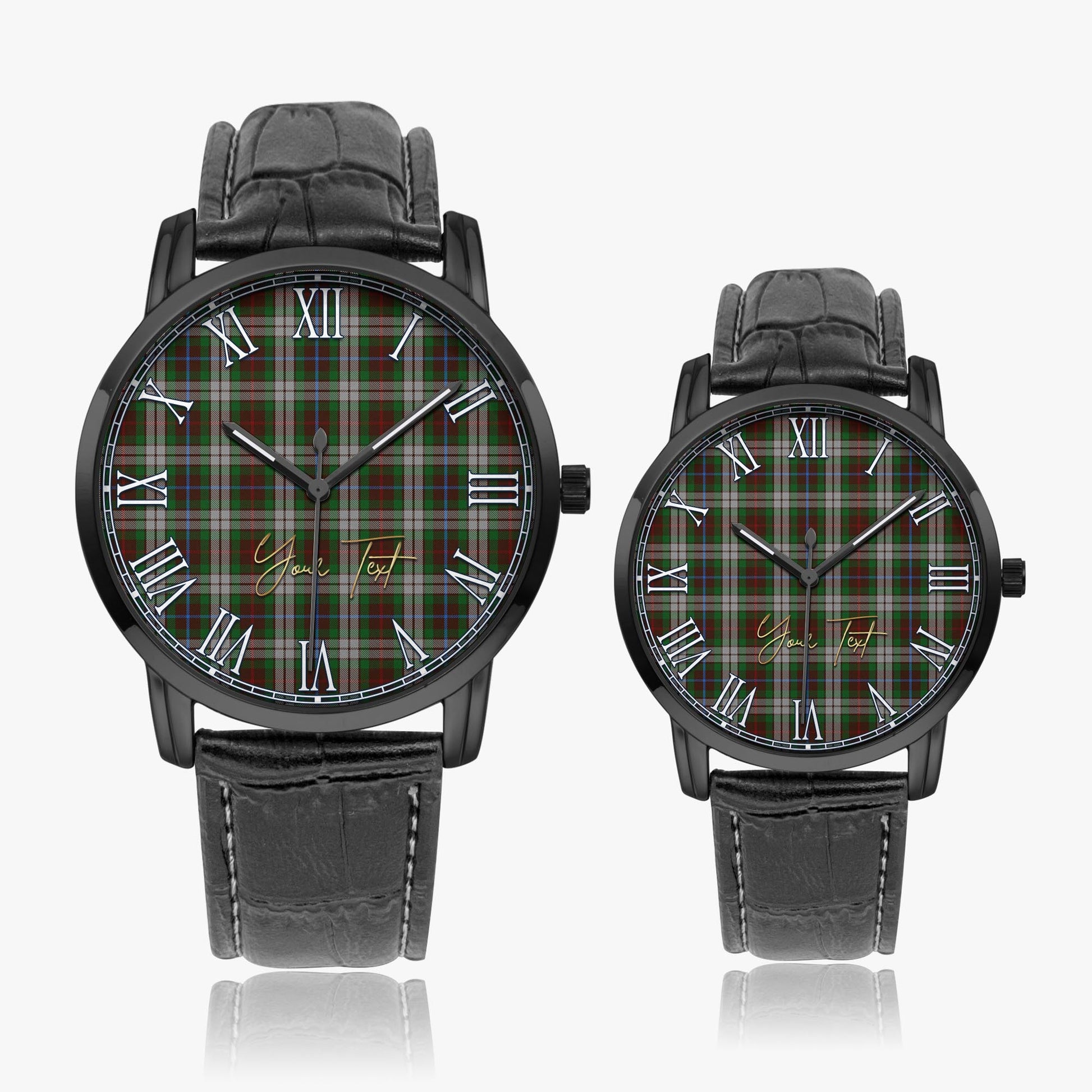 Fraser Hunting Dress Tartan Personalized Your Text Leather Trap Quartz Watch Wide Type Black Case With Black Leather Strap - Tartanvibesclothing