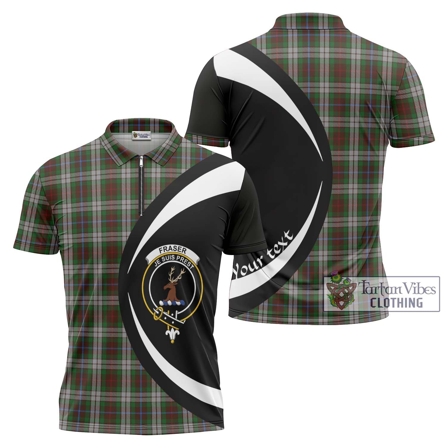 Tartan Vibes Clothing Fraser Hunting Dress Tartan Zipper Polo Shirt with Family Crest Circle Style